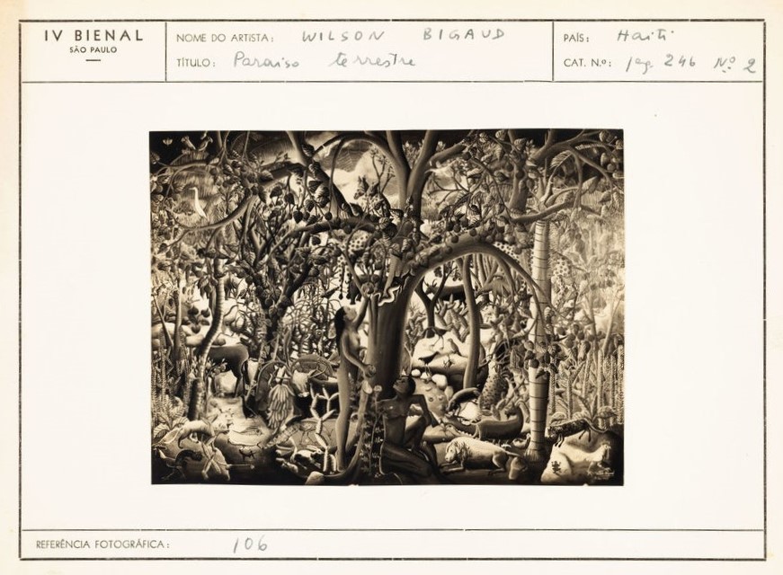 Documentação sobre a representação nacional haitiana na 4ª Bienal de São Paulo (1957). Artista: Wilson Bigaud. Obra: Paraíso terrestre © Autor não identificado